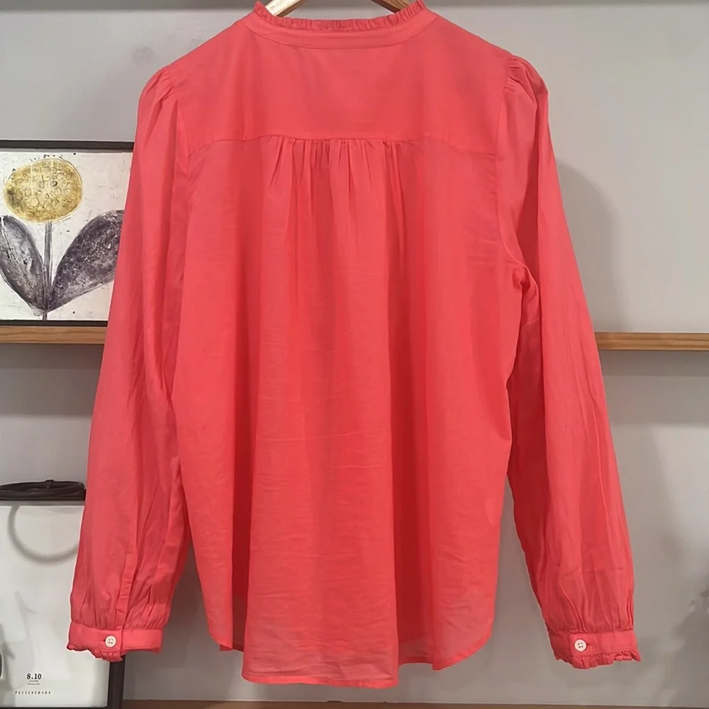 LOFT Embroidered Pleated Yoke Blouse Top, Size L
